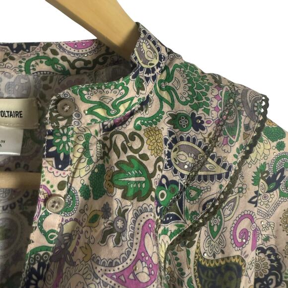Zadig & Voltaire Karolina Ruffled Paisley Short Sleeve Midi Dress Size Small - Picture 3 of 11